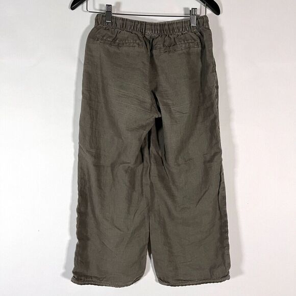 Garnet Hill Linen Pants Wide Leg Crop Crochet Edging Size 2 Army Green Lagenlook - Picture 6 of 11